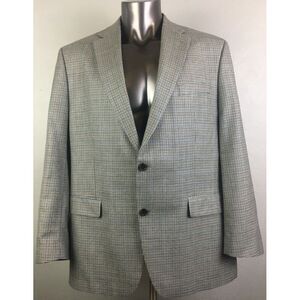 Mens Ralph Lauren Gray Houndstooth Jacket 2 Button Size 46 R Silk Wool‎ Blend